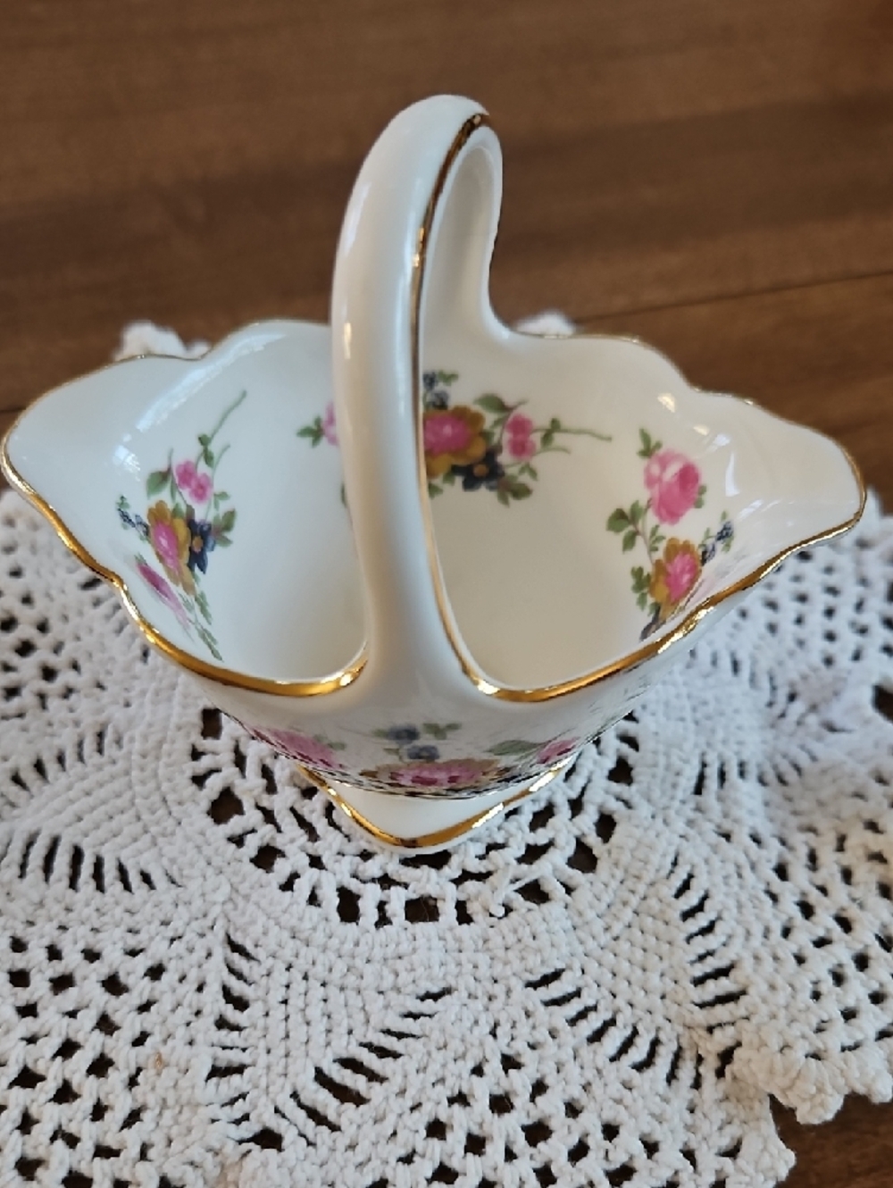 Porcelain Floral Basket Trinket Dish - Picture 5 of 5